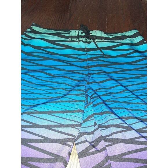 Mens 36 Hang Ten Blue Black Purple Drawstring Swim Trunks Shorts Board Shorts - Picture 3 of 5